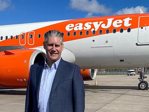 EasyJet CEO Johan Lundgren poses for pictures on the tarmac of Birmingham Airport, on the outskirts of Birmingham, Britain.