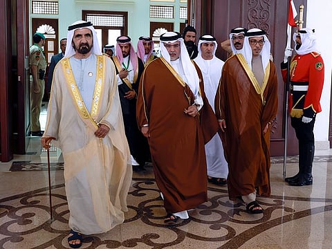 His Highness Sheikh Mohammed Bin Rashid Al Maktoum, Vice-President and Prime Minister of the UAE and Ruler of Dubai , Sheikh Mansour bin Zayed Al Nahyan, Vice-President, Deputy Prime Minister and Chairman of the Presidential Court with Prince Salman bin Hamad Al Khalifa, Bahrain’s Crown Prince and Prime Minister.