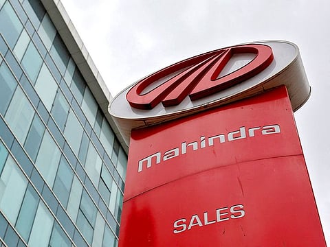 The logo of Mahindra and Mahindra is seen at a showroom in Mumbai, India.