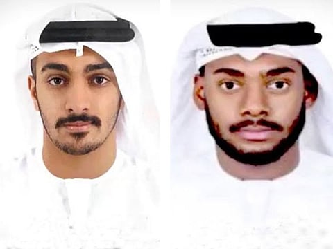 Emirati police officers Lieutenant Mohammed Obaid Mubarak (left) and Lieutenant Saud Khamis Al Hosani who lost their lives in the duty in Abu Dhabi.