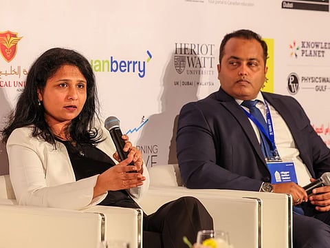 Renuka Nyayadhish, Programme Leader & Senior Lecturer, Software Engineering, University of Bolton, Academic Centre, Ras Al Khaimah, and  Abdul Razzak, Manager - Career Services, BITS Pilani Dubai during a panel discussion at Edufair