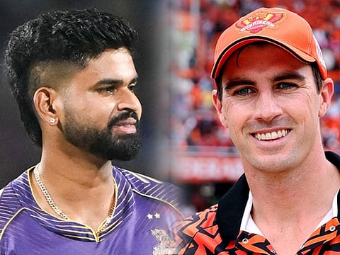 Captains Shreyas Iyer of Kolkata Knight Riders (left) and Pat Cummins of Sunrisers Hyderabad. The teams clash on Tuesday for a place in the IPL 2024 final.