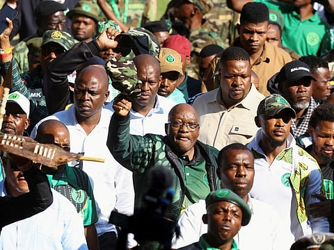 Former South African president Jacob Zuma arrives ahead of the launch of the election manifesto of his new political party, uMkhonto we Sizwe, ahead of the May 29 general election, at a rally in Soweto, South Africa, May 18, 2024.
