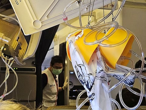 The interior of Singapore Airline flight SQ321 is pictured after an emergency landing at Bangkok's Suvarnabhumi International Airport, in Bangkok, Thailand May 21, 2024.