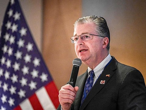 US Assistant Secretary for the Bureau of East Asian and Pacific Affairs Daniel Kritenbrink delivers a speech during the signing of the Memorandum of Understanding between the Philippines Department of Energy (DOE) and the US Agency for International Development (USAID) to promote US-Philippines Civil Nuclear Cooperation at a hotel in Taguig, Metro Manila, on May 21, 2024.