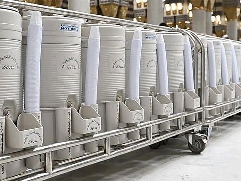 Zamzam containers at the Prophet’s Mosque in Medina.
