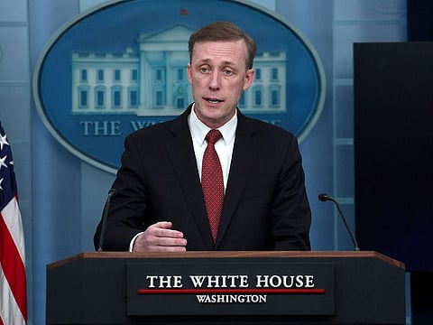 National Security Advisor Jake Sullivan speaks during a press briefing at the White House in Washington, US.
