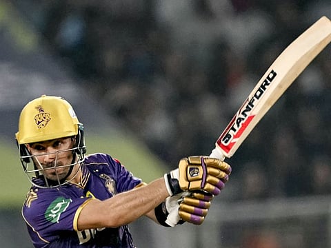 Kolkata Knight Riders' Rahmanullah Gurbaz in action during the Indian Premier League (IPL) Twenty20 first qualifier cricket match against Sunrisers Hyderabad at the Narendra Modi Stadium in Ahmedabad on Tuesday.