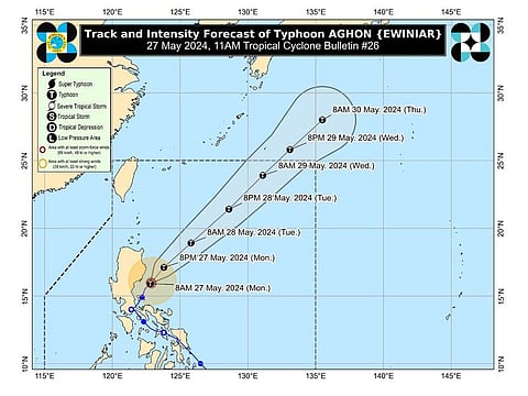 Cyclone signal No. 2 was hoisted over several provinces in Northern Luzon, the weather bureau Pagasa reported that Aghon is now packing maximum sustained winds of 140 kph, with gusts reaching up to 170 kph.
