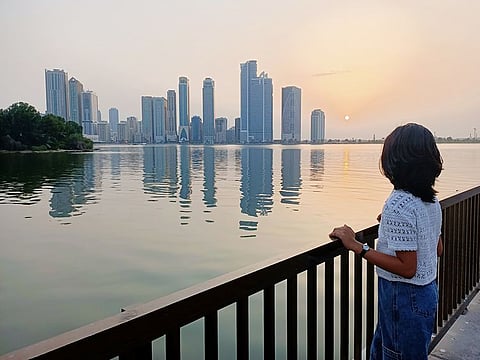 A view of sunset from Khalid Lagoon in Buhaira Corniche, Sharjah.