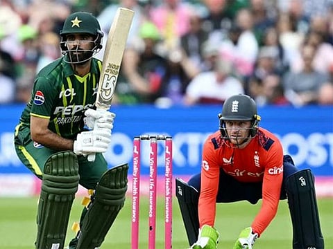 File photo: Pakistan batsman Fakhar Zaman in action, watched by England captain Jos Buttler. Pakistan and England are among the fancied teams in the ICC Men’s T20 World Cup cricket tournament, beginning on June 1.
