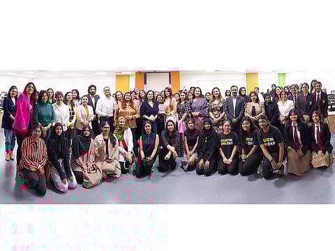 Dr Ramani Durvasula with students at Curtin University Dubai