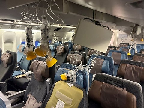 The interior of Singapore Airlines flight SQ321 after an emergency landing at Bangkok's Suvarnabhumi International Airport, Thailand, May 21, 2024.