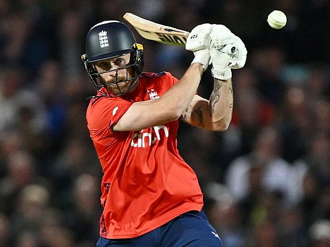 England's Phil Salt plays a shot during the fourth T20I against Pakistan at The Oval, in London on May 30, 2024.