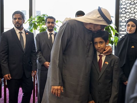 President His Highness Sheikh Mohamed bin Zayed Al Nahyan meets with a number of Emirati students studying at China.