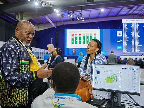 Gwede Mantashe, chairman of the African National Congress (ANC), at the Independent Electoral Commission (IEC) national results centre in Midrand, South Africa, on Friday, May 31, 2024.
