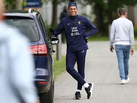 France's forward Kylian Mbappe leaves without taking part in the training session as part of the team's preparation for the Uefa Euro 2024 European football championships in Clairefontaine-en-Yvelines on Sunday.