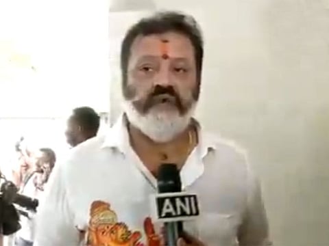 Suresh Gopi talks to the media after his election win on Tuesday, June 4, 2024.
