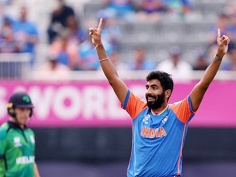 Jasprit Bumrah of India celebrates the wicket of Harry Tector of Ireland during the T20 World Cup match in New York on Wednesday.
