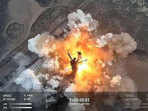This still image taken from a SpaceX broadcast shows the SpaceX Starship launching on its fourth flight test from Starbase in Boca Chica, Texas, on June 6, 2024.