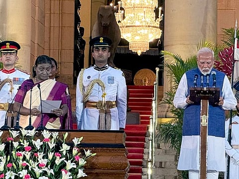 India's Prime Minister Narendra Modi took oath on Sunday, accompanied by 72 ministers of the new coalition government. The new cabinet includes 30 Cabinet Ministers, 5 Ministers with independent charge, and 36 Ministers of State.
