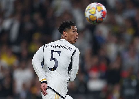 Real Madrid's English midfielder Jude Bellingham in action during the Uefa Champions League final football match against Borussia Dortmund at Wembley stadium, in London, on June 1.