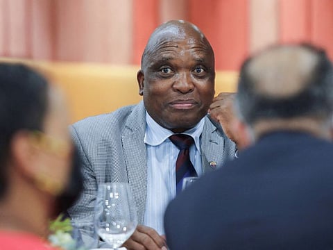 South Africa's Minister of Health, Dr Joe Phaahla looks on during the visit of the World Health Organisation's Director-General Tedros Adhanom Ghebreyesus in Cape Town.