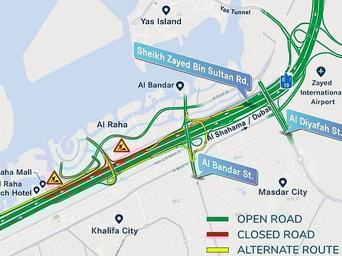Partial road closure in Abu Dhabi.