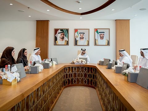 Sheikh Mansoor during the review meeting of the Dubai Sports Council for the 2023-2024 season.