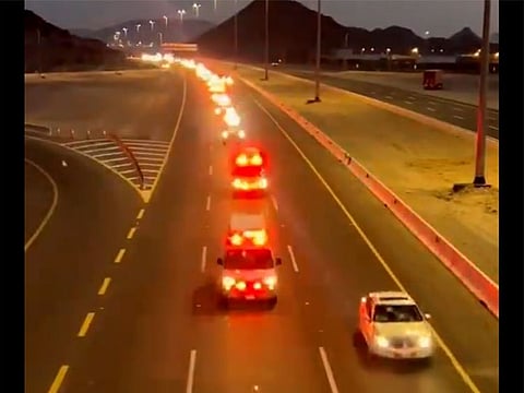 The convoy of ambulances taking patients to perform Hajj.