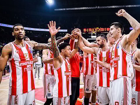 ABA League champions KK Crvena Zvezda celebrate after defeating Partizan in the final in May. The star-studded team will be playing a match in Dubai in the new season.