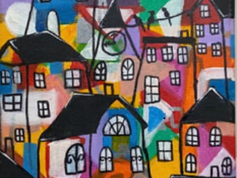 An acrylic on canvas done by a special needs artists that is up for sale on Empower U.