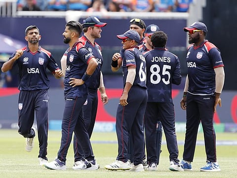 USA's Ali Khan and teammates celebrate the dismissal of Rishabh Pant during their Group A match against India. The co-hosts were one of the biggest surprises in this World Cup