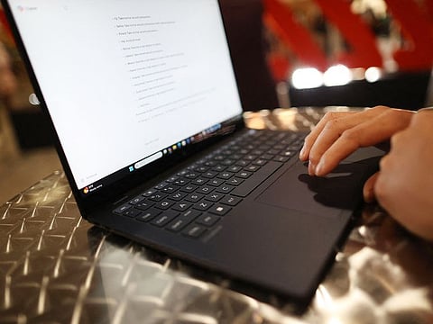 HP's new Snapdragon Elite X powered laptop is used during a demonstration at the 2024 Collision tech conference at Enercare Centre in Toronto on June 18, 2024.
