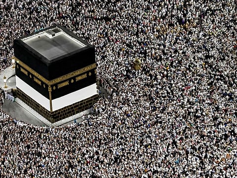 Pilgrims gather around the Kaaba, Islam's holiest shrine, at the Grand Mosque in Mecca on June 16, 2024.