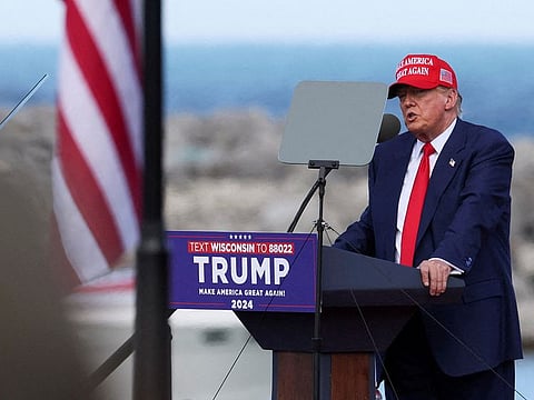 Former US President and Republican presidential candidate Donald Trump speaks during his campaign event, in Racine, Wisconsin, US, June 18, 2024.