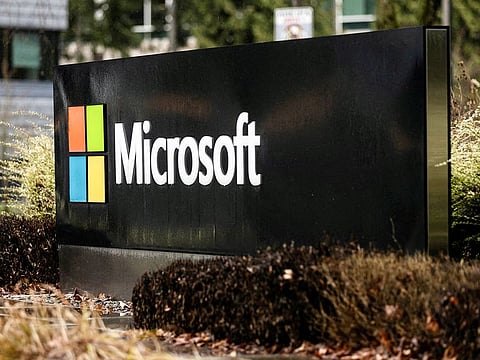 Microsoft signage is seen at the company's headquarters in Redmond, Washington.