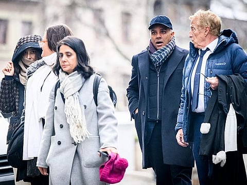 File photo: Indian-Swiss billionaire family members Namrata Hinduja (L) and Ajay Hinduja (2ndR) arrive at the Geneva’s courthouse with their lawyers Yael Hayat (C) and Robert Assael (R) at the opening day of their trial for human trafficking on January 15, 2024.
