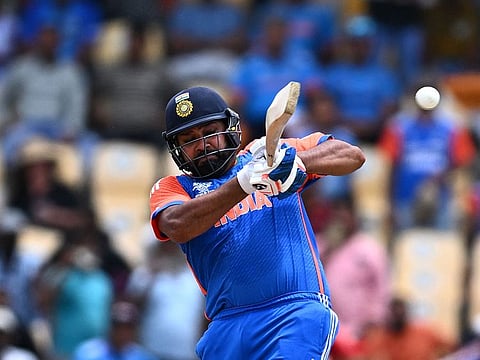 Captain Rohit Sharma's stunning assault gave India a big total to defend against Australia in their final Super Eight match on Monday.