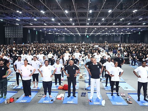 Around 5,000 yoga enthusiasts, including 1,500 school students, also attended another IDY celebration organised by the Indian Consulate in Dubai, in partnership with the Friends of India at Dubai World Trade Centre.