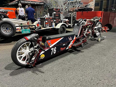 The motorcycle, conceived and constructed from scratch in the UAE by Vendetta Racing Founder and rider Alan Boyter, aims to achieve a straight-line speed of 200 mph.