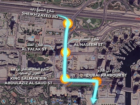 The project encompasses the construction of a two-lane bridge in each direction spanning 1.5km, extending from Sheikh Zayed Road to Dubai Harbour