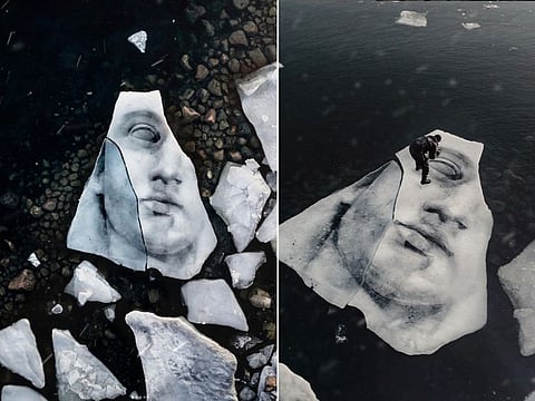 A drone shot of artwork by artist David Popa