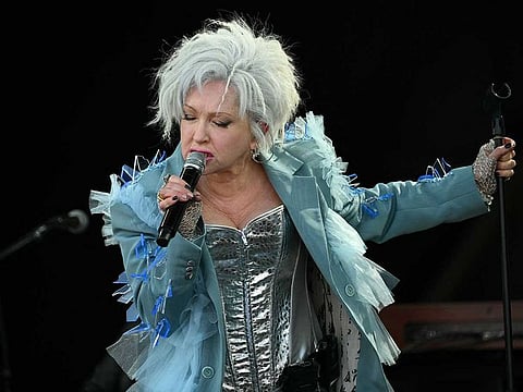 US singer Cyndi Lauper performs on the Pyramid stage on the fourth day of the Glastonbury festival at Worthy Farm in the village of Pilton in Somerset, southwest England, on June 29, 2024.