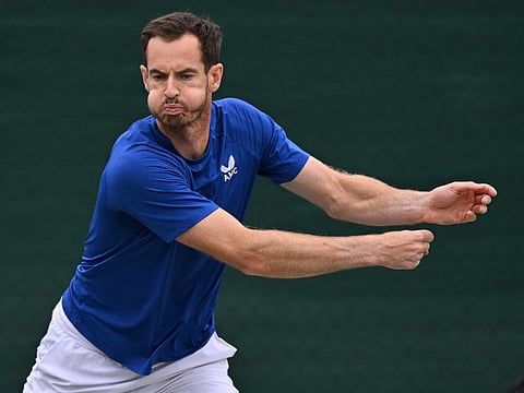 Britain's Andy Murray warms up during a training session ahead of the 2024 Wimbledon Championships at The All England Lawn Tennis and Croquet Club in Wimbledon, southwest London, on June 30.