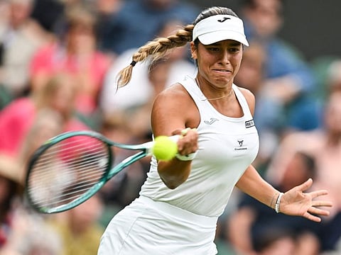 Spain's Jessica Bouzas Maneiro returns the ball to Czech Republic's Marketa Vondrousova during their women's singles tennis match on the second day of the 2024 Wimbledon Championships at The All England Lawn Tennis and Croquet Club in Wimbledon, southwest London, on Tuesday.