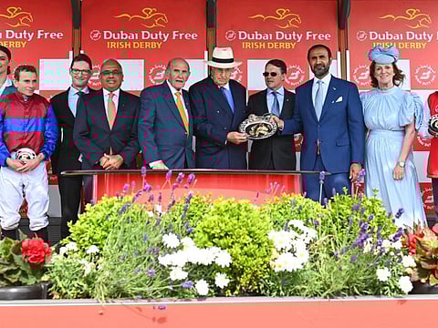 Los Angeles and Ryan Moore won the Dubai Duty Free Irish Derby (Group 1) for Coolmore Partners and trainer Aidan O'Brien.