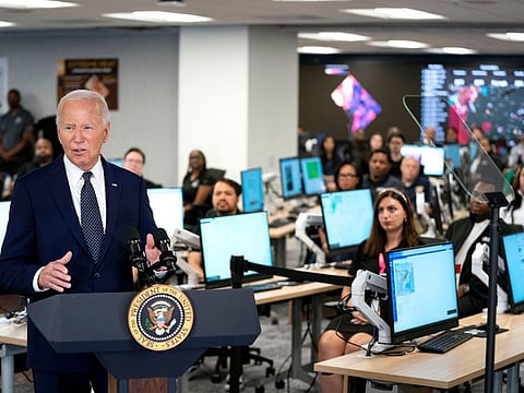 US President Joe Biden speaks following an operational briefing at the DC Emergency Operations Center in Washington, DC, on July 2, 2024.