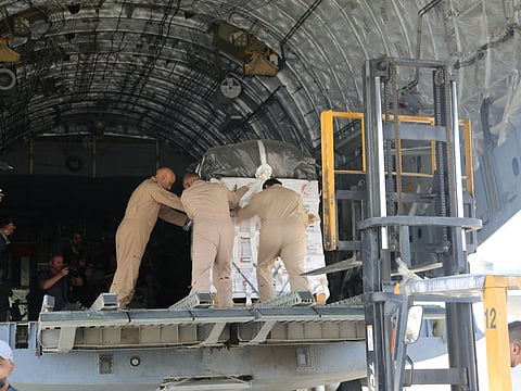 The UAE's Gallant Knight 3 Operation has so far supplied Palestinians in Gaza with 344 tons of materials, including medicines, medical devices and supplies and intensive care units, in addition to 10 ambulances.