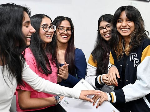 GEMS Modern Academy students after the announcement of their IB results in Dubai.